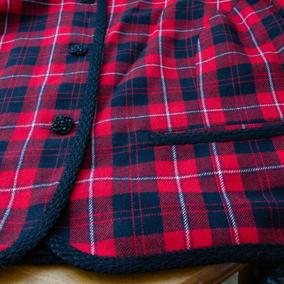 Vgt Pendleton Virgin Wool Blazer Jacket Plaid Red Black XL Embellish Buttons Hem - Picture 4 of 8
